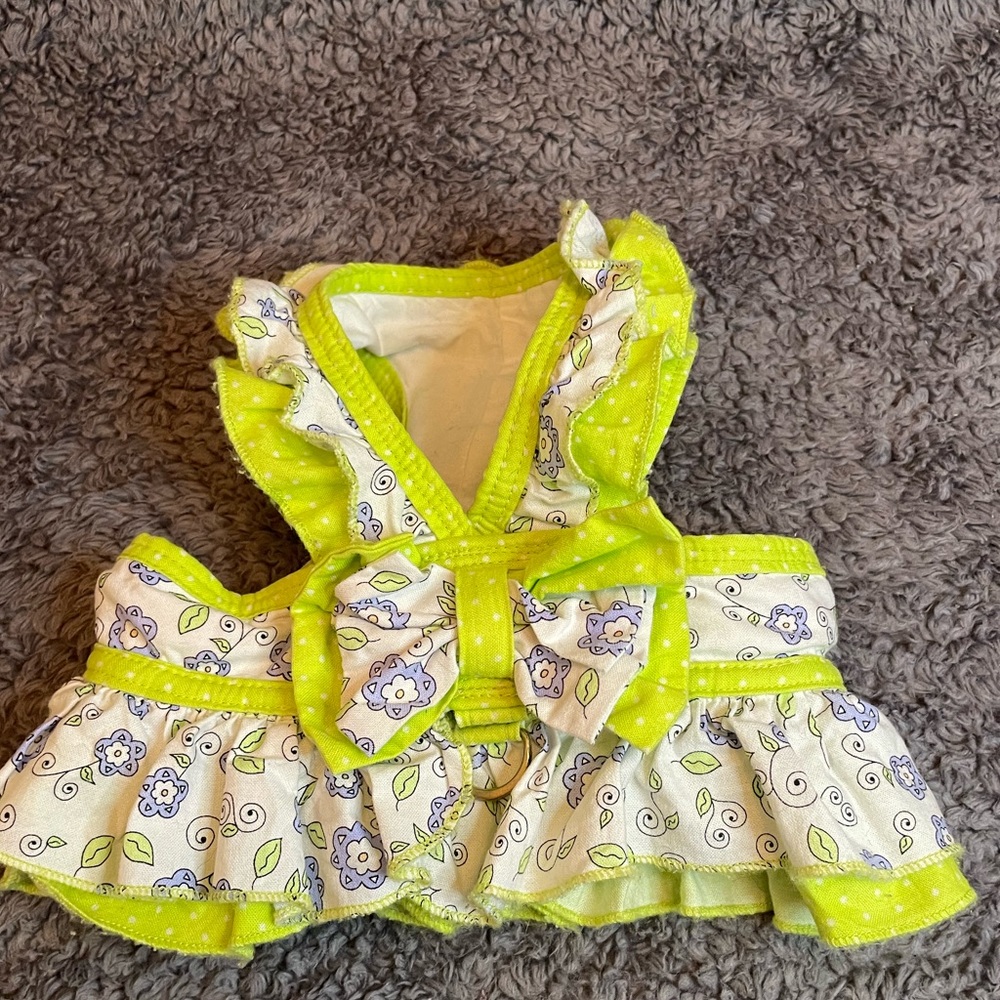 Green floral fringe dog harness small